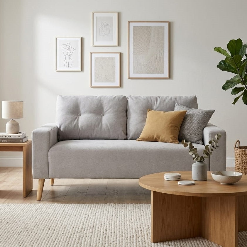 Eameson Mid-Century Inspired 2-Seater Loveseat Sofa, Gray Fabric