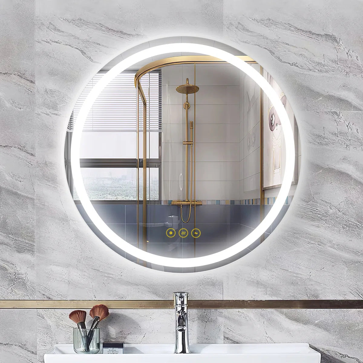 Round LED Bathroom Mirror - Dimmable, Anti-Fog, 3 CCT