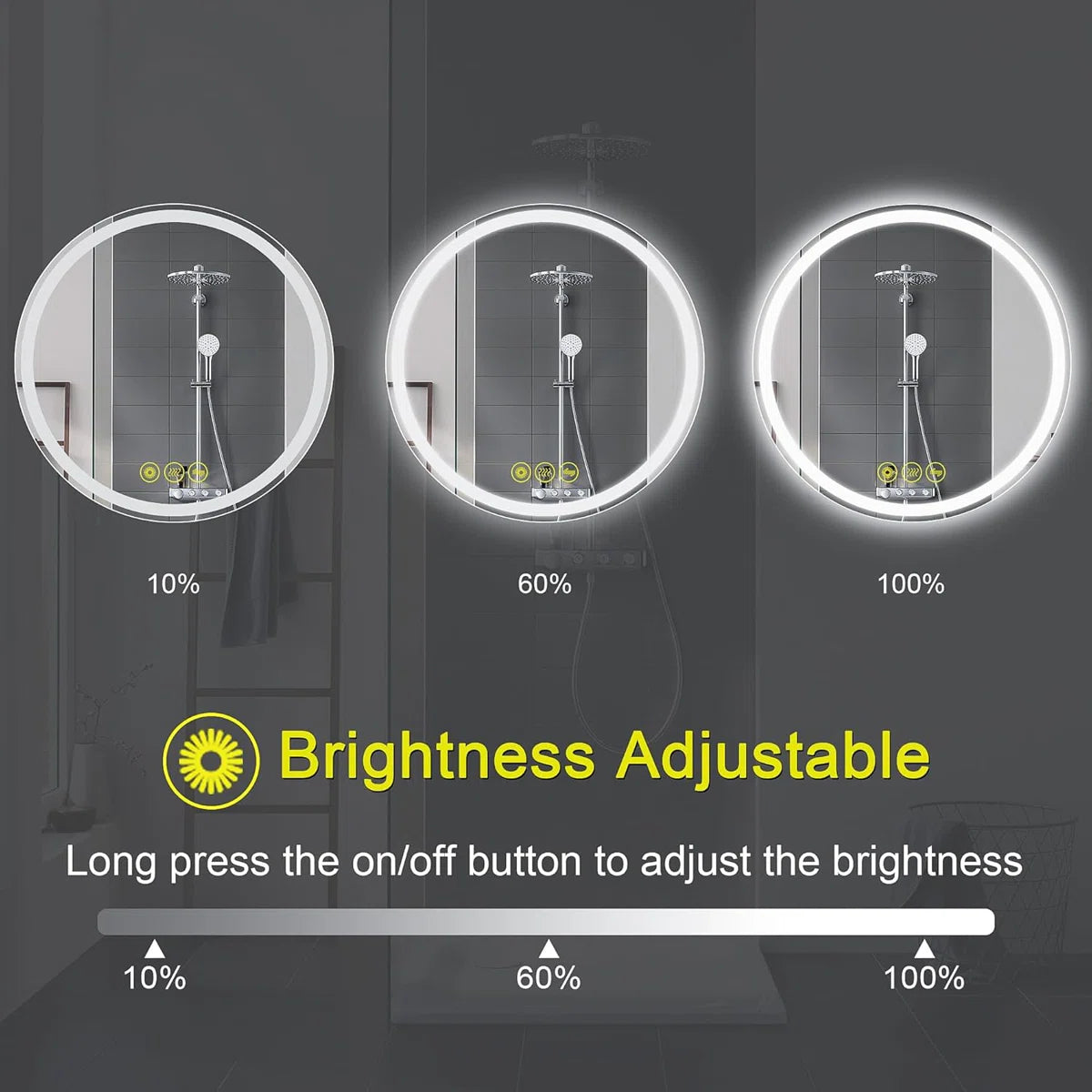 Round LED Bathroom Mirror - Dimmable, Anti-Fog, 3 CCT