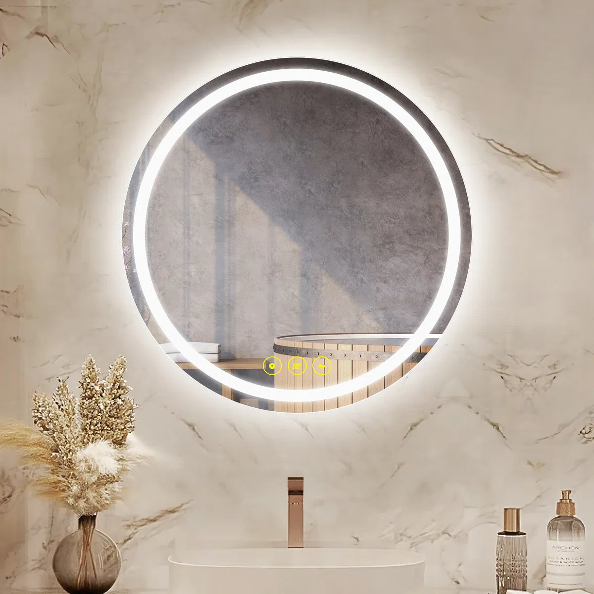 Round LED Bathroom Mirror - Dimmable, Anti-Fog, 3 CCT