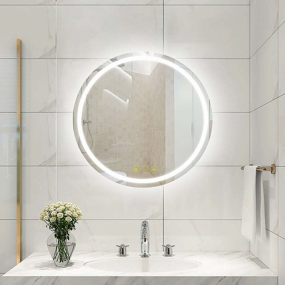 Round LED Bathroom Mirror - Dimmable, Anti-Fog, 3 CCT