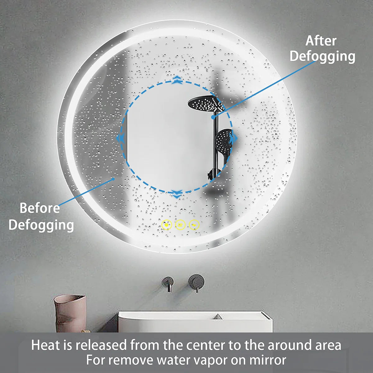 Round LED Bathroom Mirror - Dimmable, Anti-Fog, 3 CCT