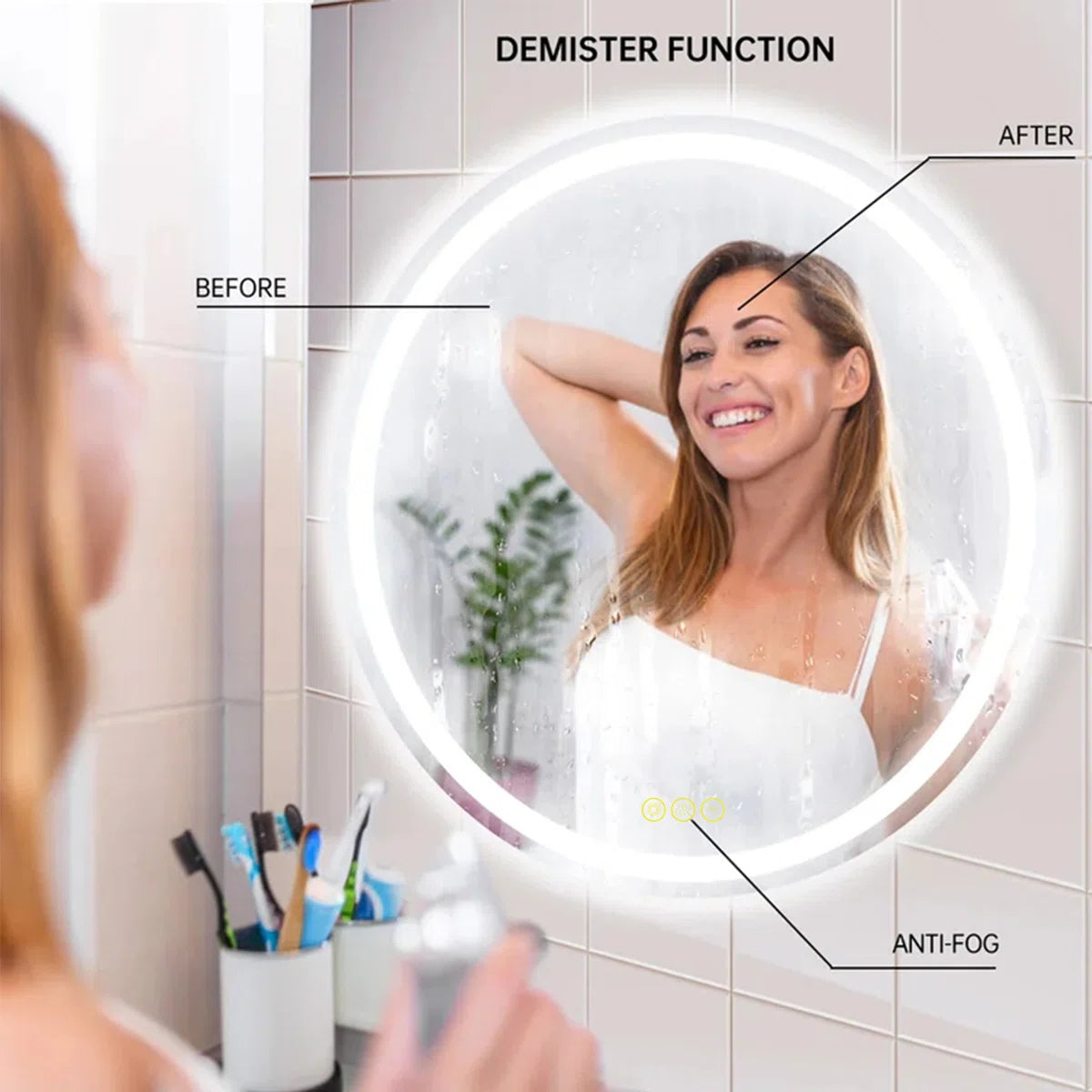 Round LED Bathroom Mirror - Dimmable, Anti-Fog, 3 CCT