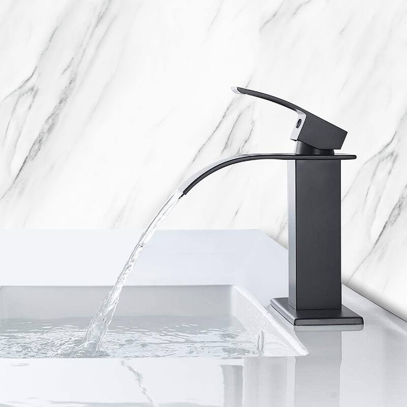 Black Bathroom Faucet Waterfall 1 Handle 1 Hole Bathroom Sink Faucet