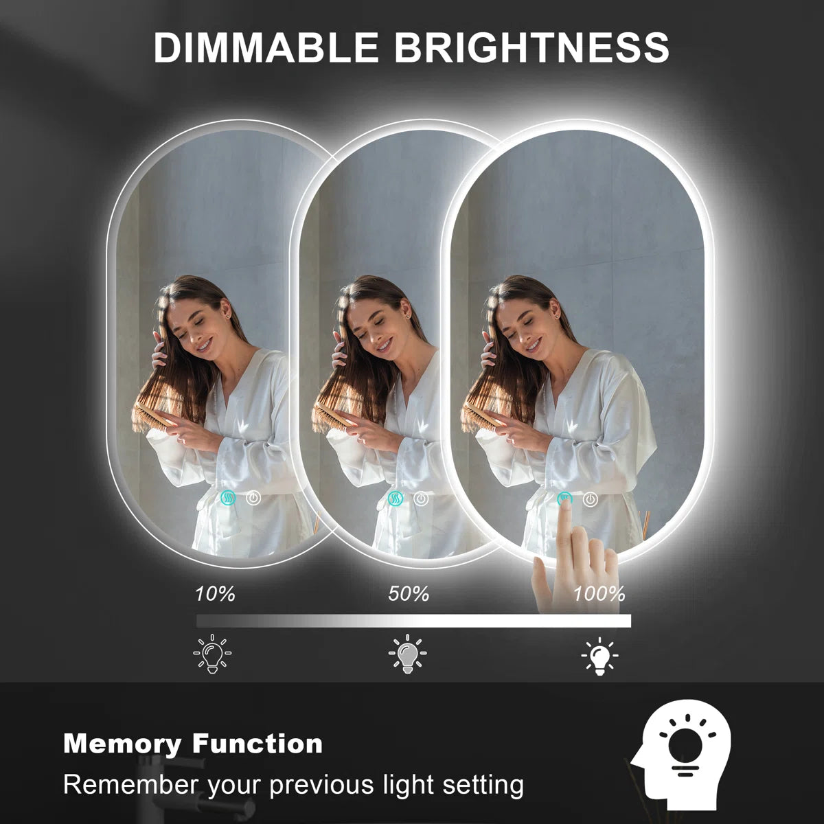 Oval LED Bathroom Mirror - Dimmable, Anti-Fog, 3 CCT