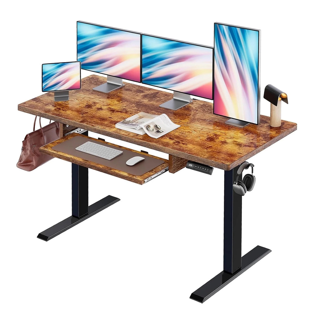 55" Electric Standing Desk, Rustic Brown