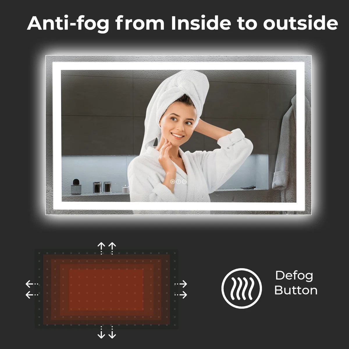 LED Bathroom Mirror, Anti-Fog / Dimmable / 3 CCT