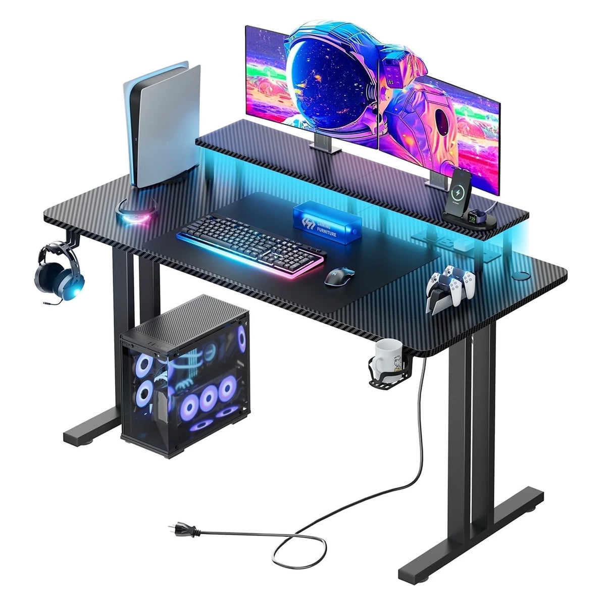 47" Two-Wire Base Gaming Desk with LED Lights