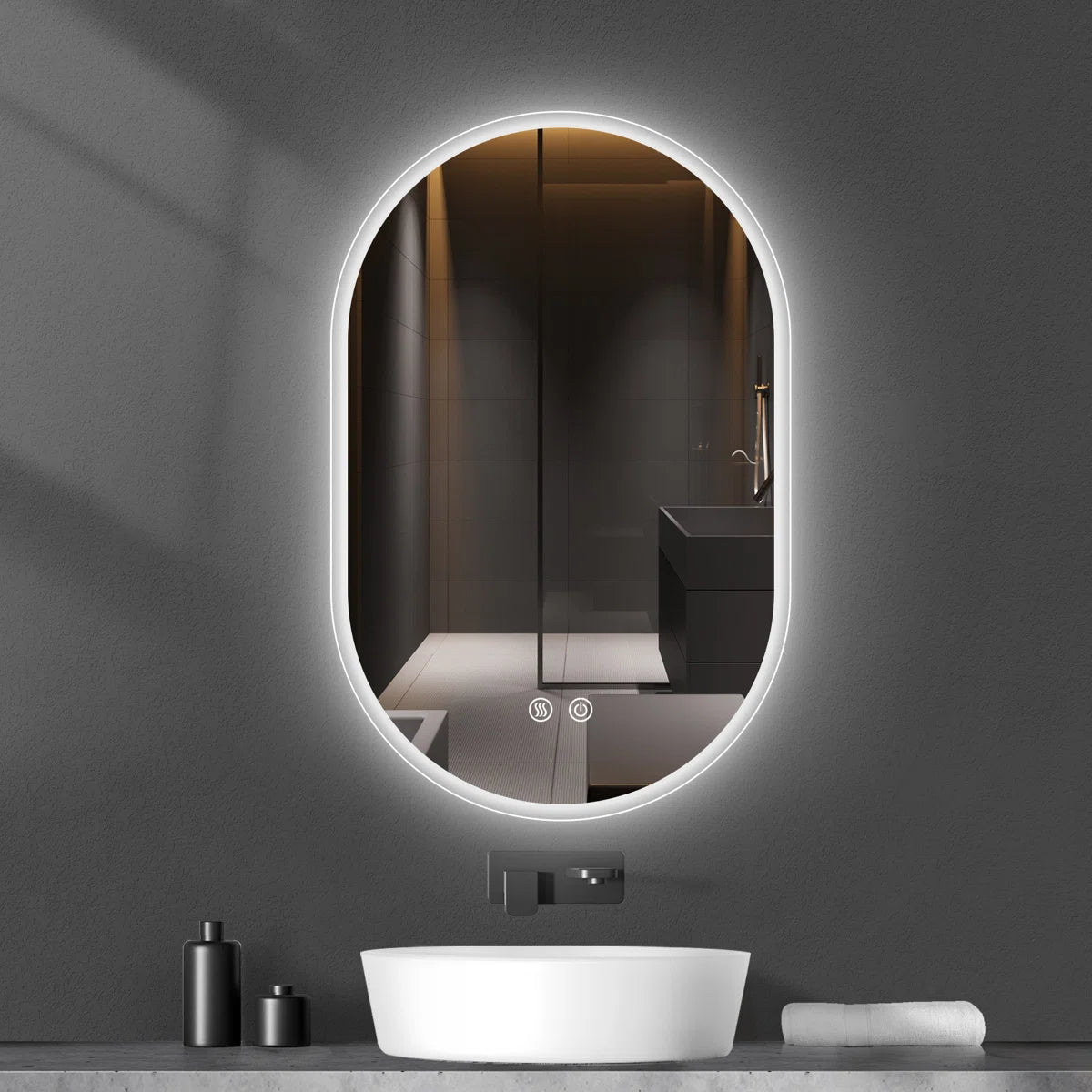 Oval LED Bathroom Mirror - Dimmable, Anti-Fog, 3 CCT