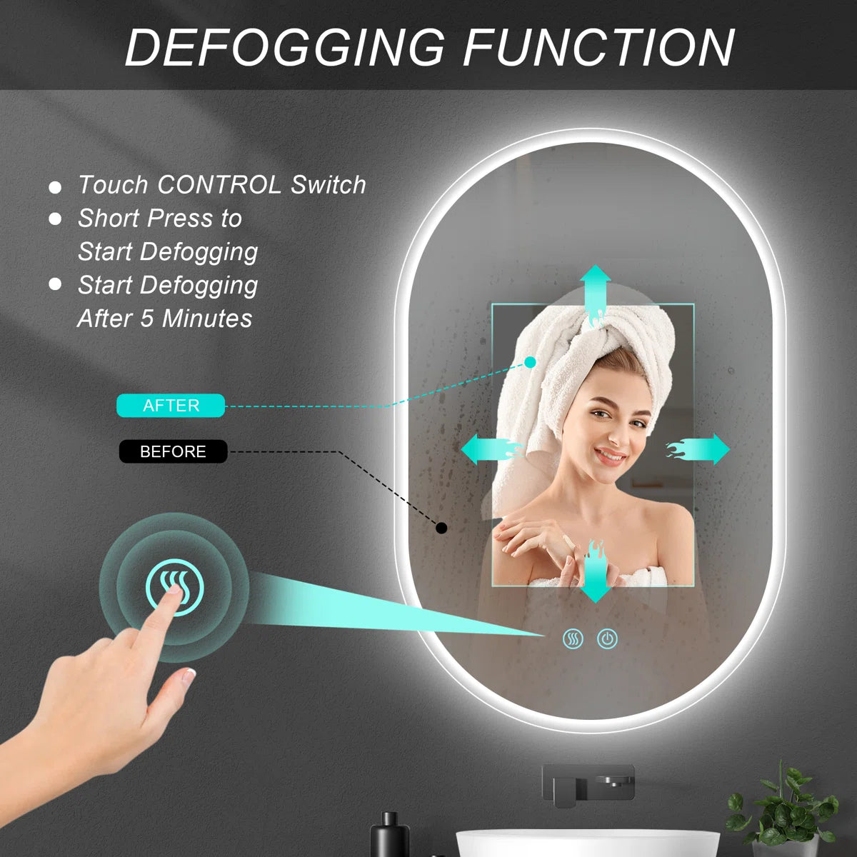 Oval LED Bathroom Mirror - Dimmable, Anti-Fog, 3 CCT