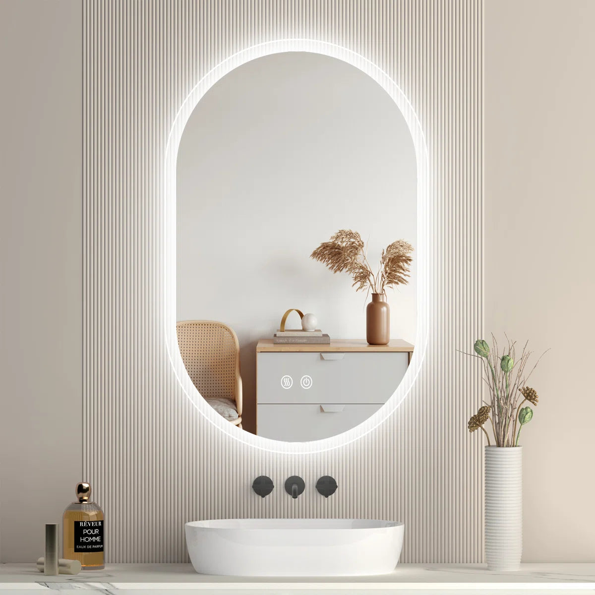 Oval LED Bathroom Mirror - Dimmable, Anti-Fog, 3 CCT