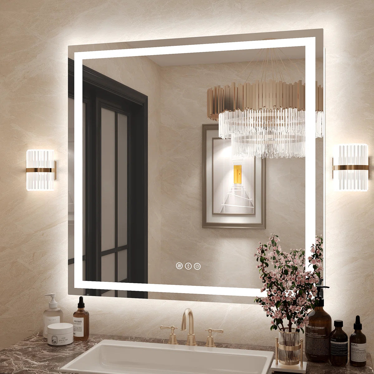Square LED Bathroom Mirror - Dimmable, Anti-Fog, 3 CCT