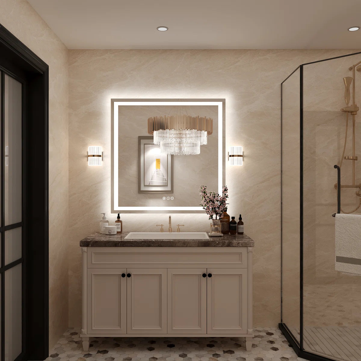 Square LED Bathroom Mirror - Dimmable, Anti-Fog, 3 CCT