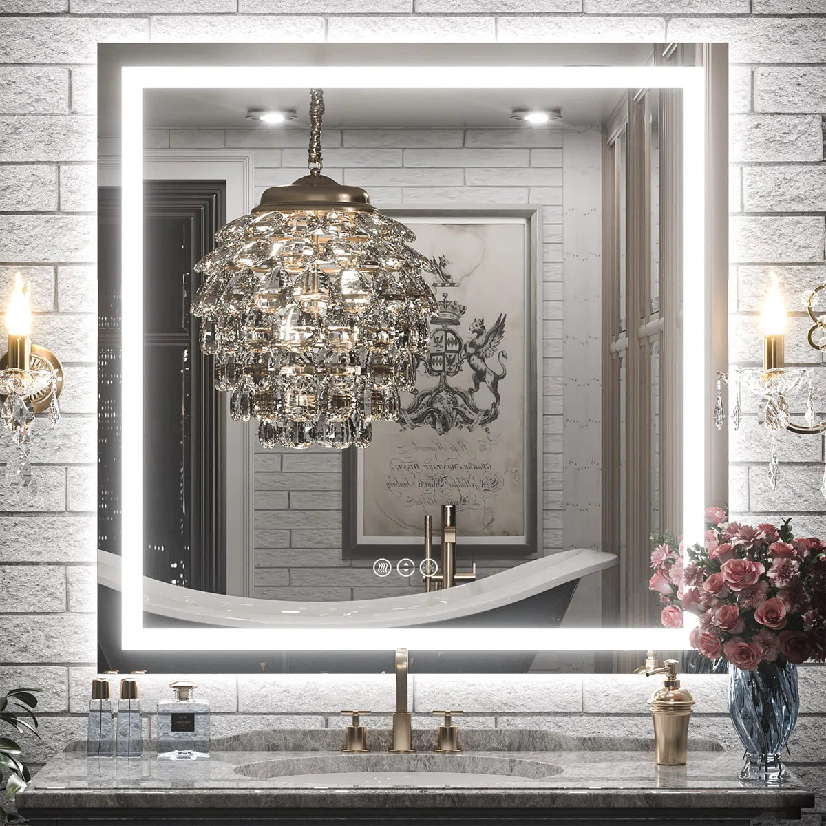 Square LED Bathroom Mirror - Dimmable, Anti-Fog, 3 CCT