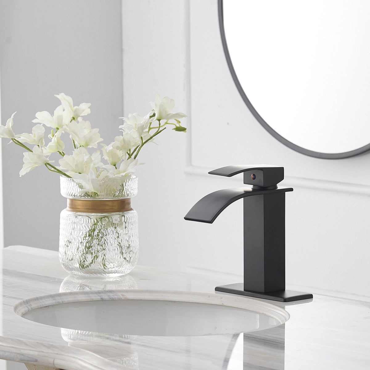 Black Bathroom Faucet Waterfall 1 Handle 1 Hole Bathroom Sink Faucet