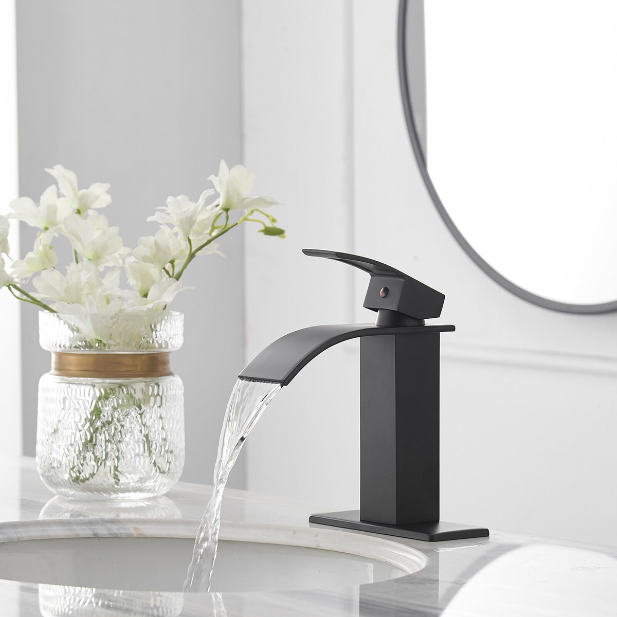 Black Bathroom Faucet Waterfall 1 Handle 1 Hole Bathroom Sink Faucet