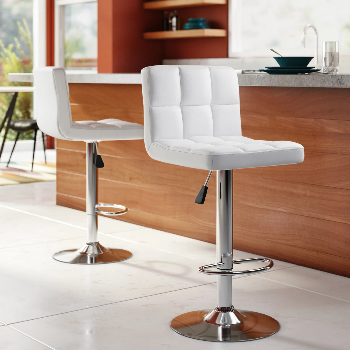 Elemena Square Counter Height Bar Stool, White