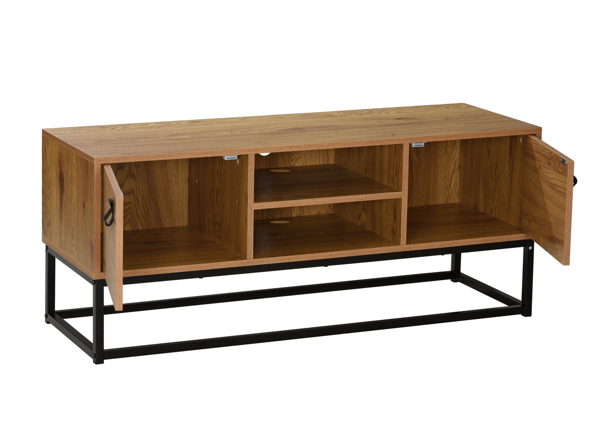 Industrial 2-Door TV Stand with Wood Finish and Black Metal Frame