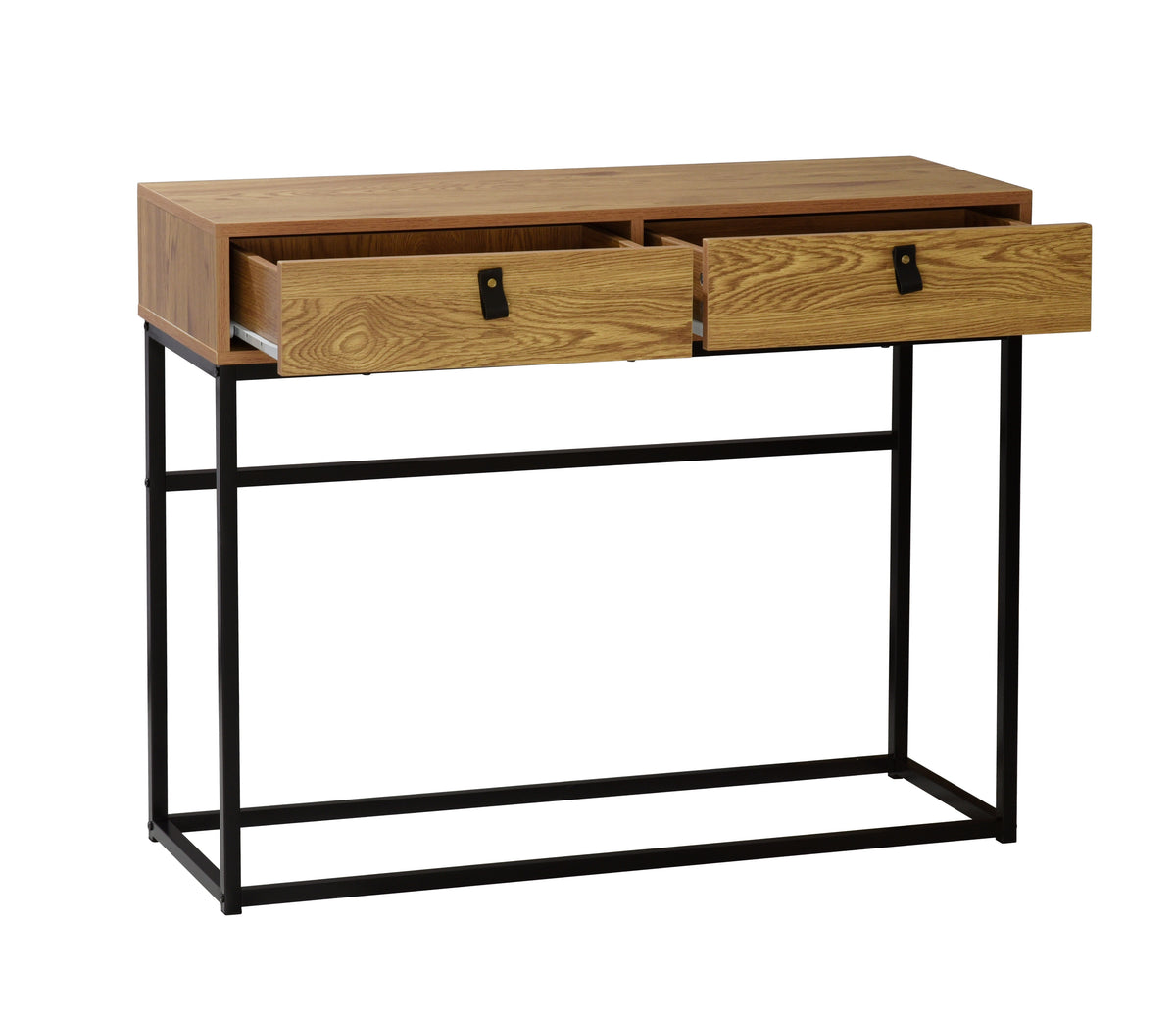 Industrial 2-Drawer Console Table with Wood Finish and Black Metal Frame