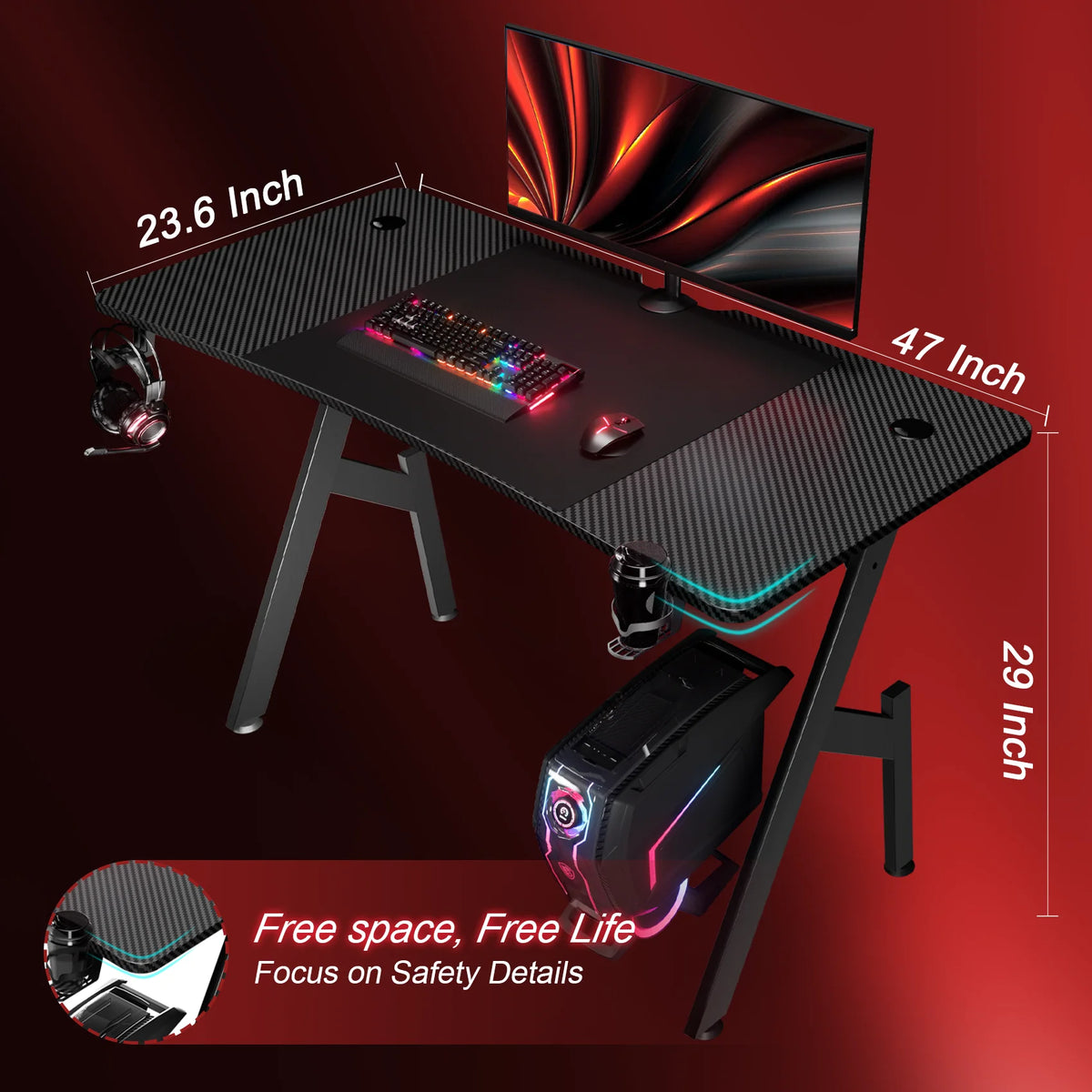 47“ Carbon Fiber Surface Gaming Desk