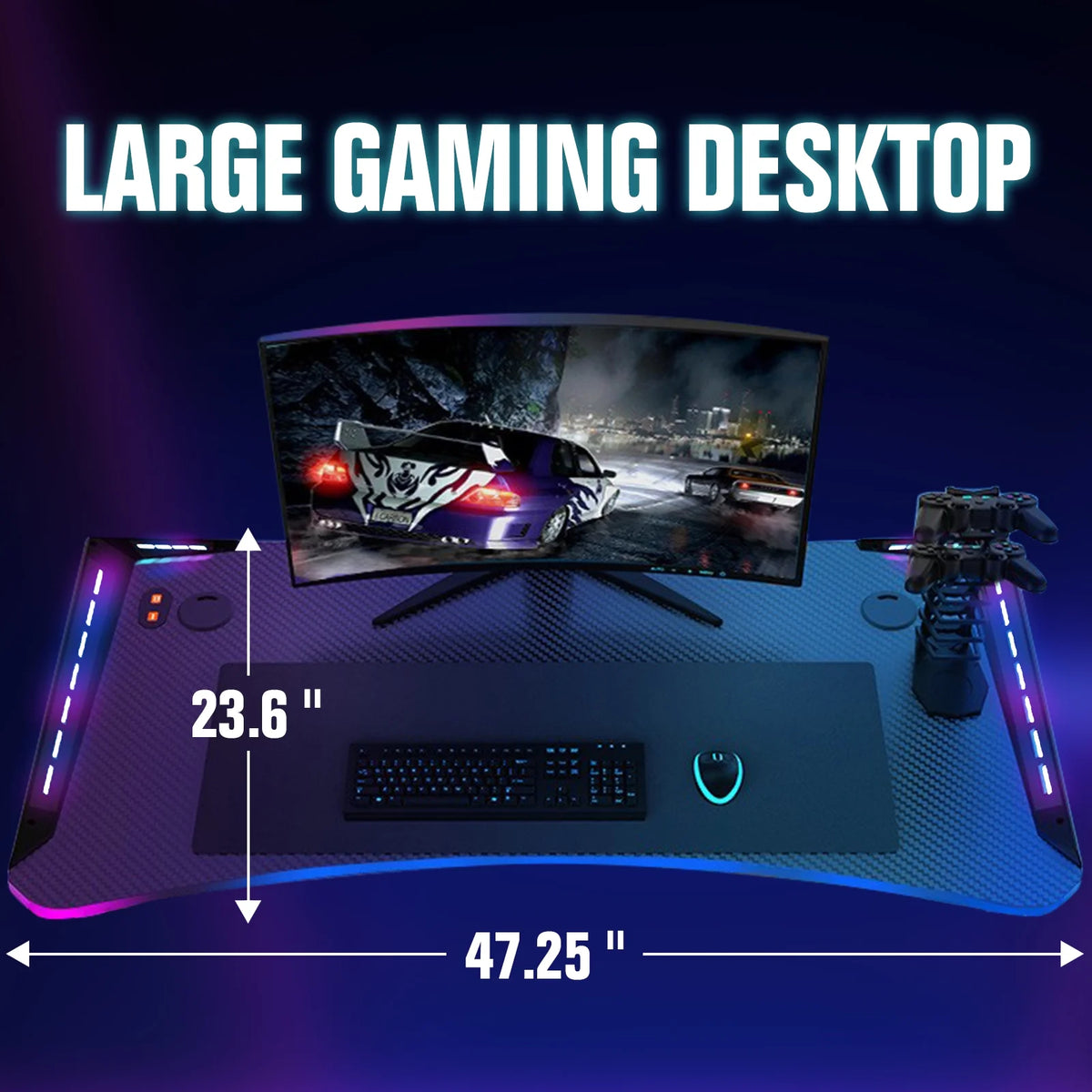 47" Ergonomic Carbon Fiber Gaming Desk with LED Lights