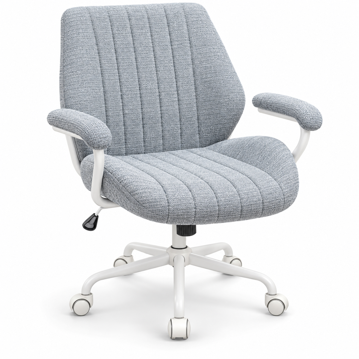 Grey Fabric Office Chair with Padded Armrests, Height Adjustable Swivel Desk Chair