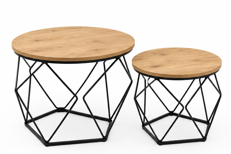 2-Piece Round Nesting Coffee Table Set – Rustic Brown & Black Metal, Industrial Style