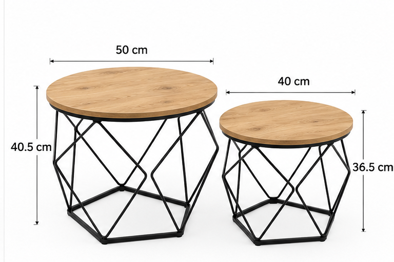 2-Piece Round Nesting Coffee Table Set – Rustic Brown & Black Metal, Industrial Style