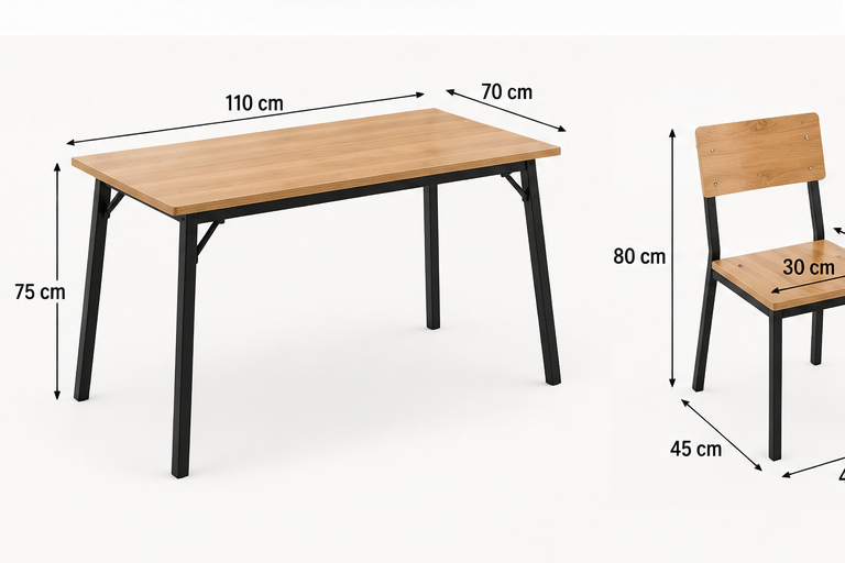 5-Piece Dining Table Set – 1 Table with 4 Chairs, Natural Oak & Black