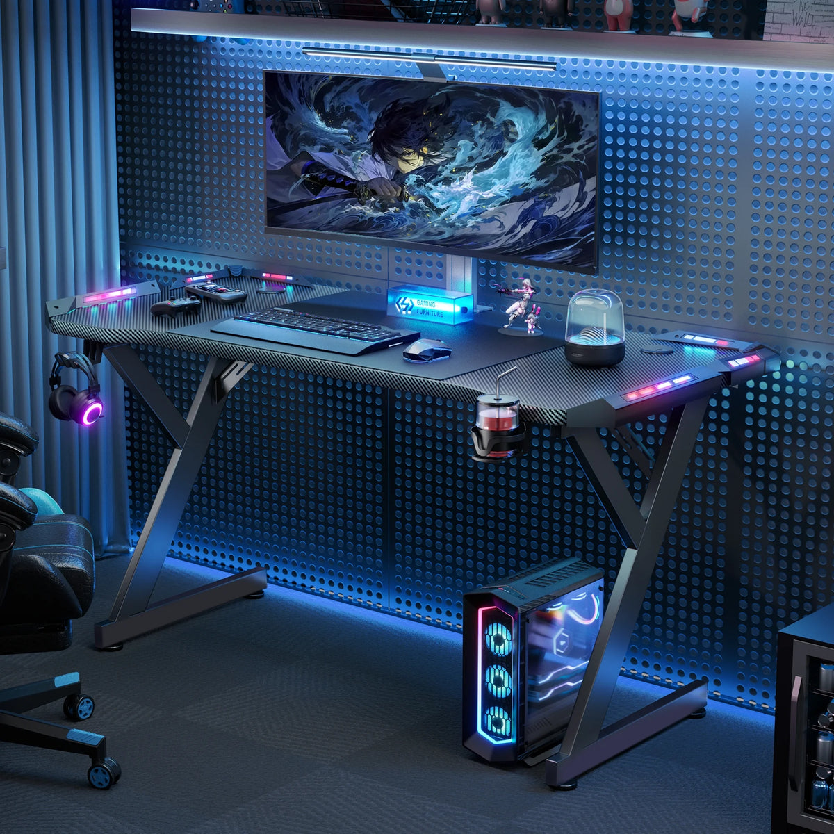 47" Carbon Fiber Gaming Desk with LED Lights
