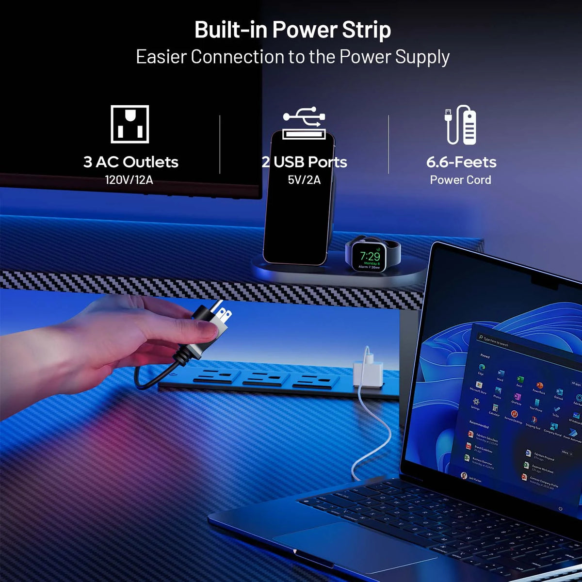 47" Two-Wire Base Gaming Desk with LED Lights