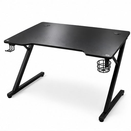 47 Inch Z-Shaped Gaming Desk with Cup Holder – Black