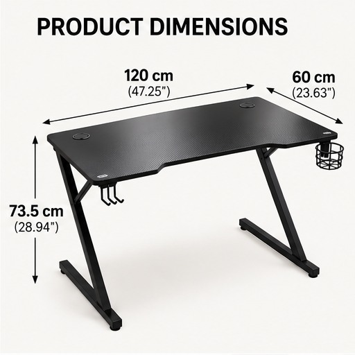 47 Inch Z-Shaped Gaming Desk with Cup Holder – Black