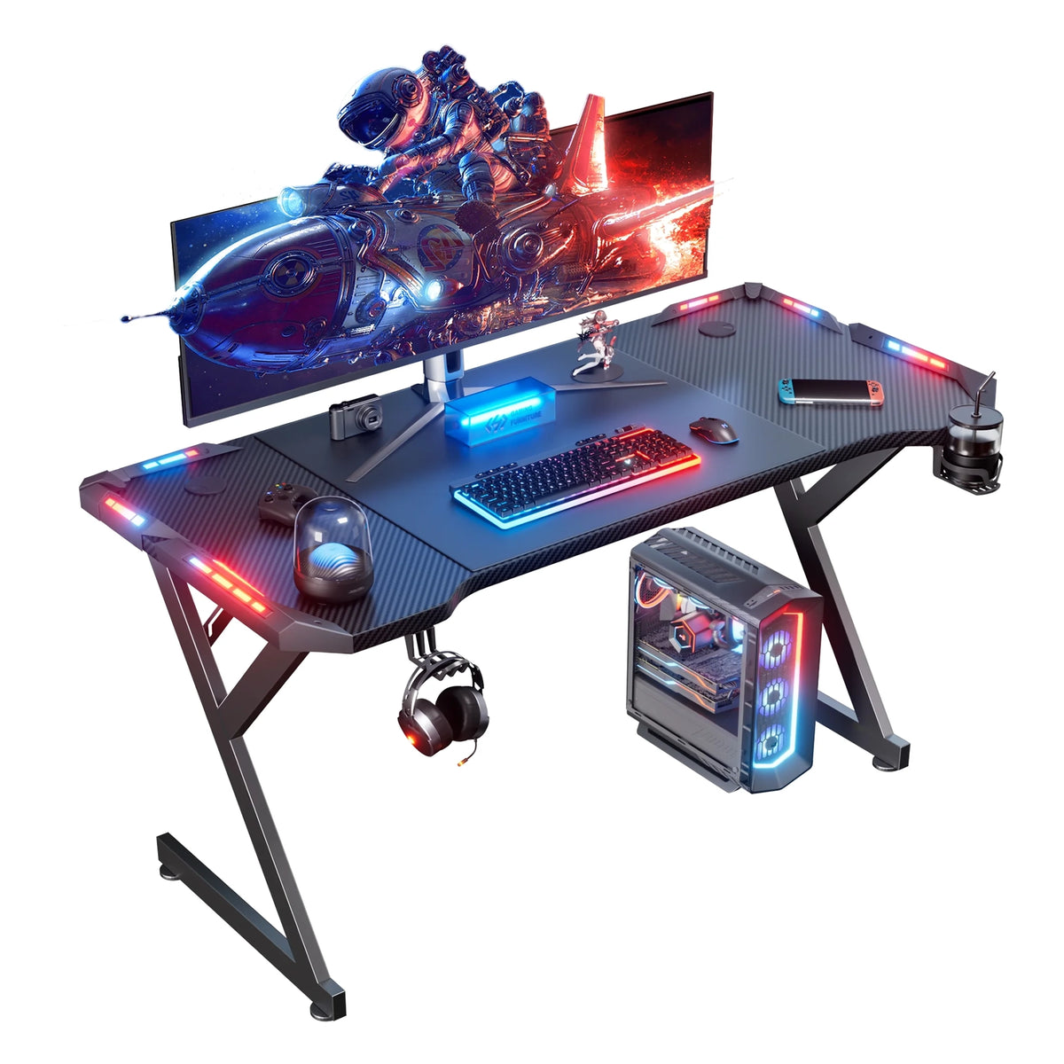 47" Carbon Fiber Gaming Desk with LED Lights