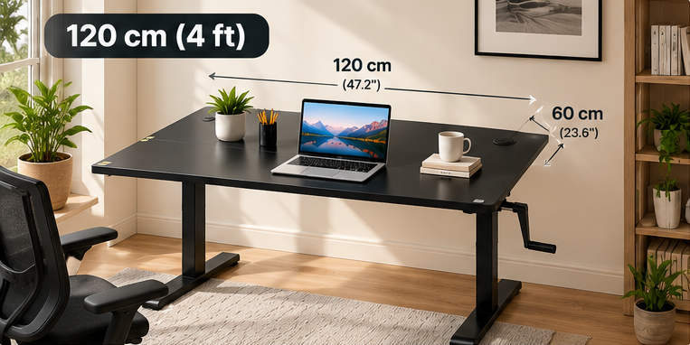 Manual Height Adjustable Standing Desk with Hand Crank, Sit-Stand Computer Desk, Black – 120 cm / 140 cm