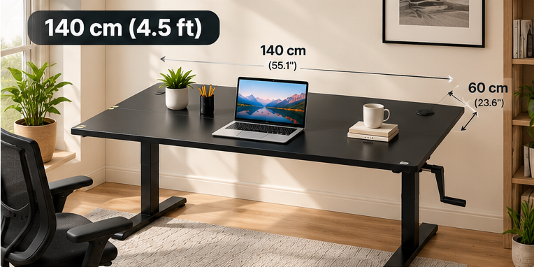 Manual Height Adjustable Standing Desk with Hand Crank, Sit-Stand Computer Desk, Black – 120 cm / 140 cm