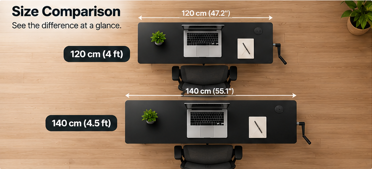 Manual Height Adjustable Standing Desk with Hand Crank, Sit-Stand Computer Desk, Black – 120 cm / 140 cm