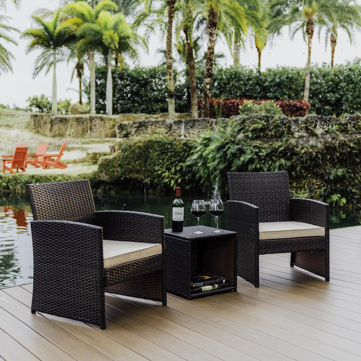 3 Piece Patio Outdoor Chairs set with Table, Outdoor Wicker Furniture set