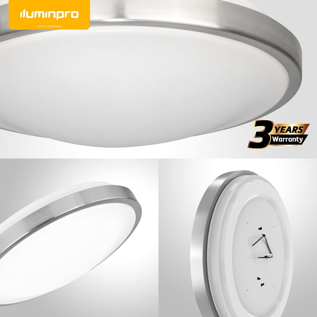 Iluminpro Flush Mount Ceiling Light Fixture LED (Milk White Shell / 16 Inch / 25W, 2000 LM), 3 CCT, Dimmable