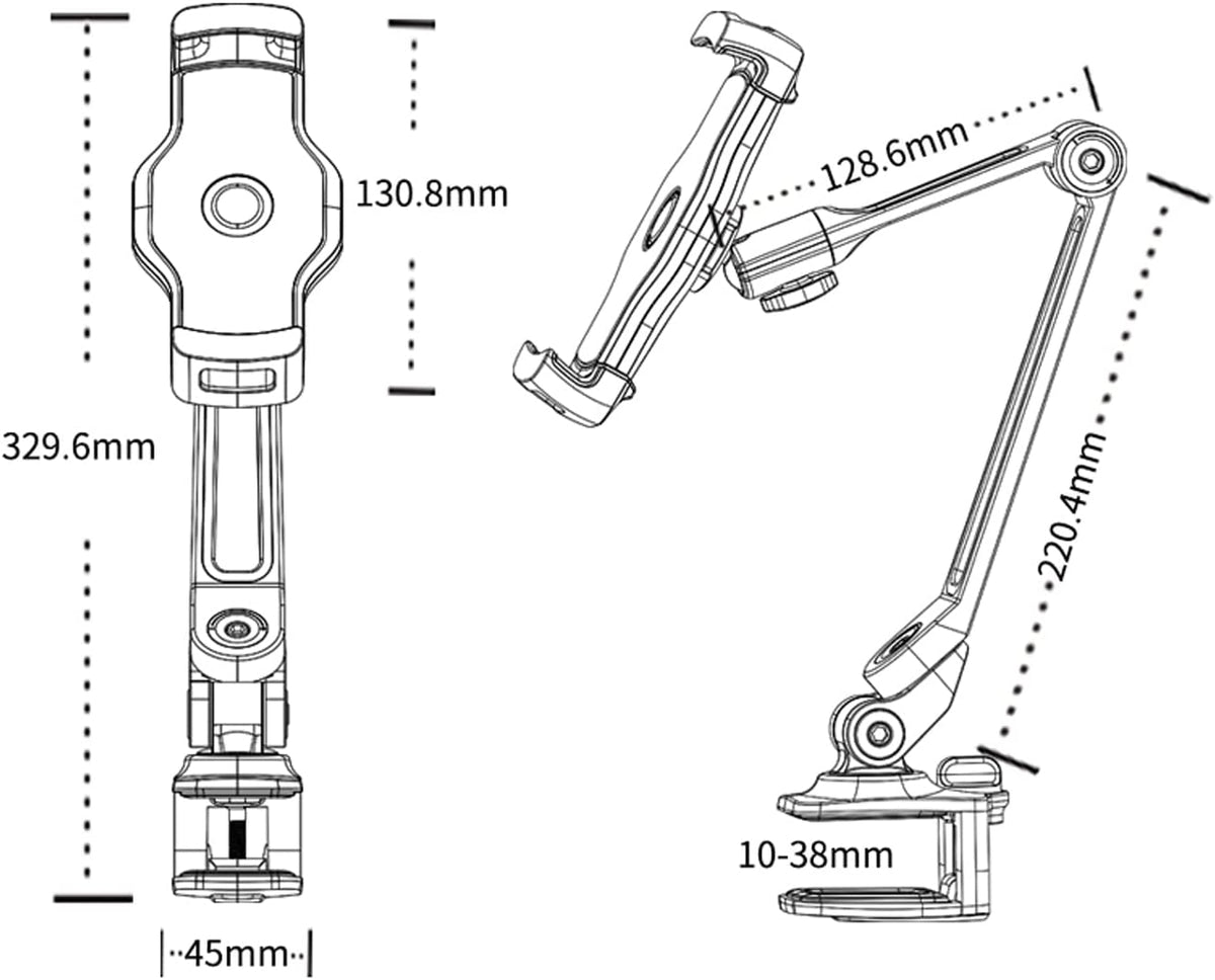 Black Extendable Smart Device Holder With Desk Clamp