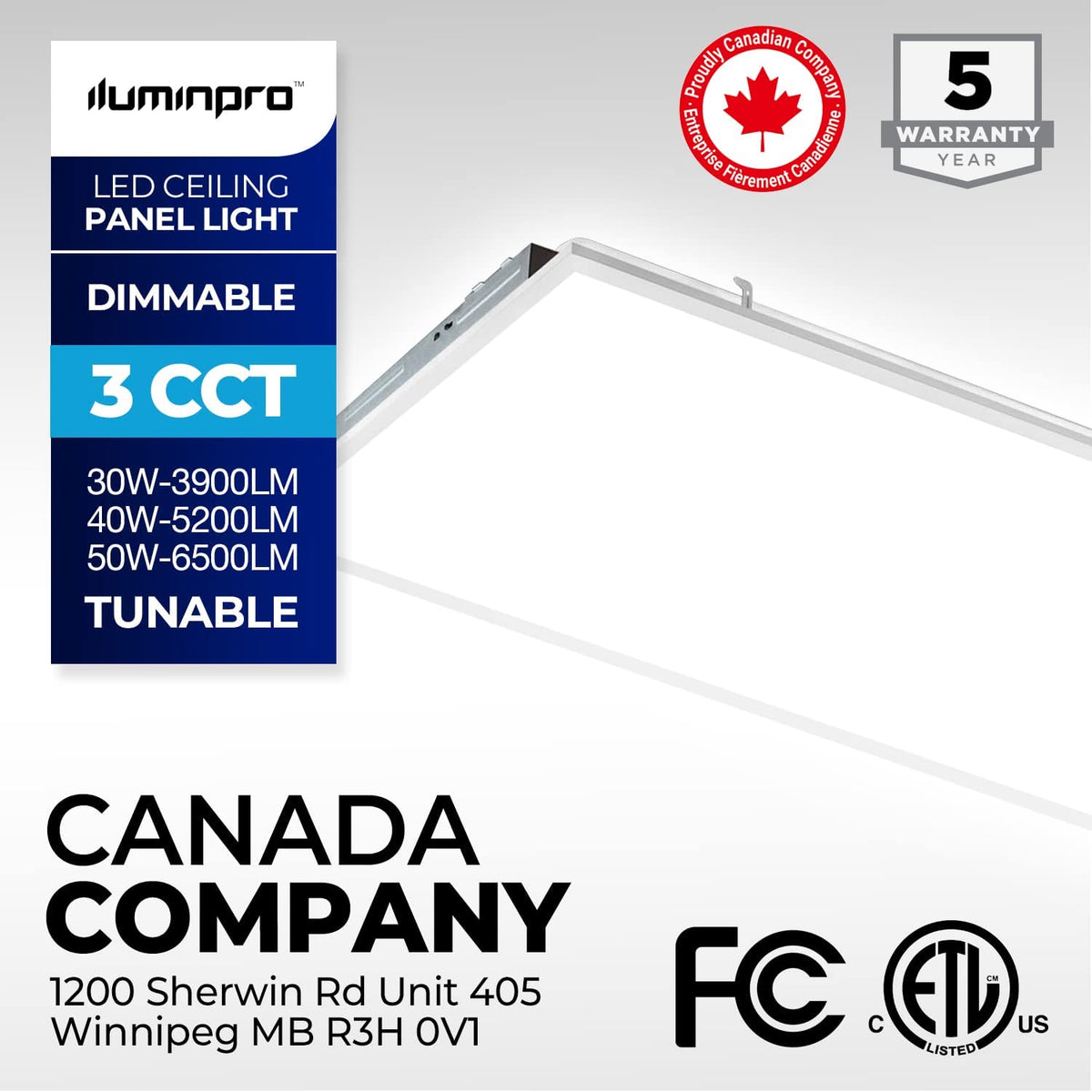 2x4 FT LED Panel Light, 35W/40W/50W, SELECTABLE WATTAGE & CCT, 3CCT, ETL, FC, CE Certified