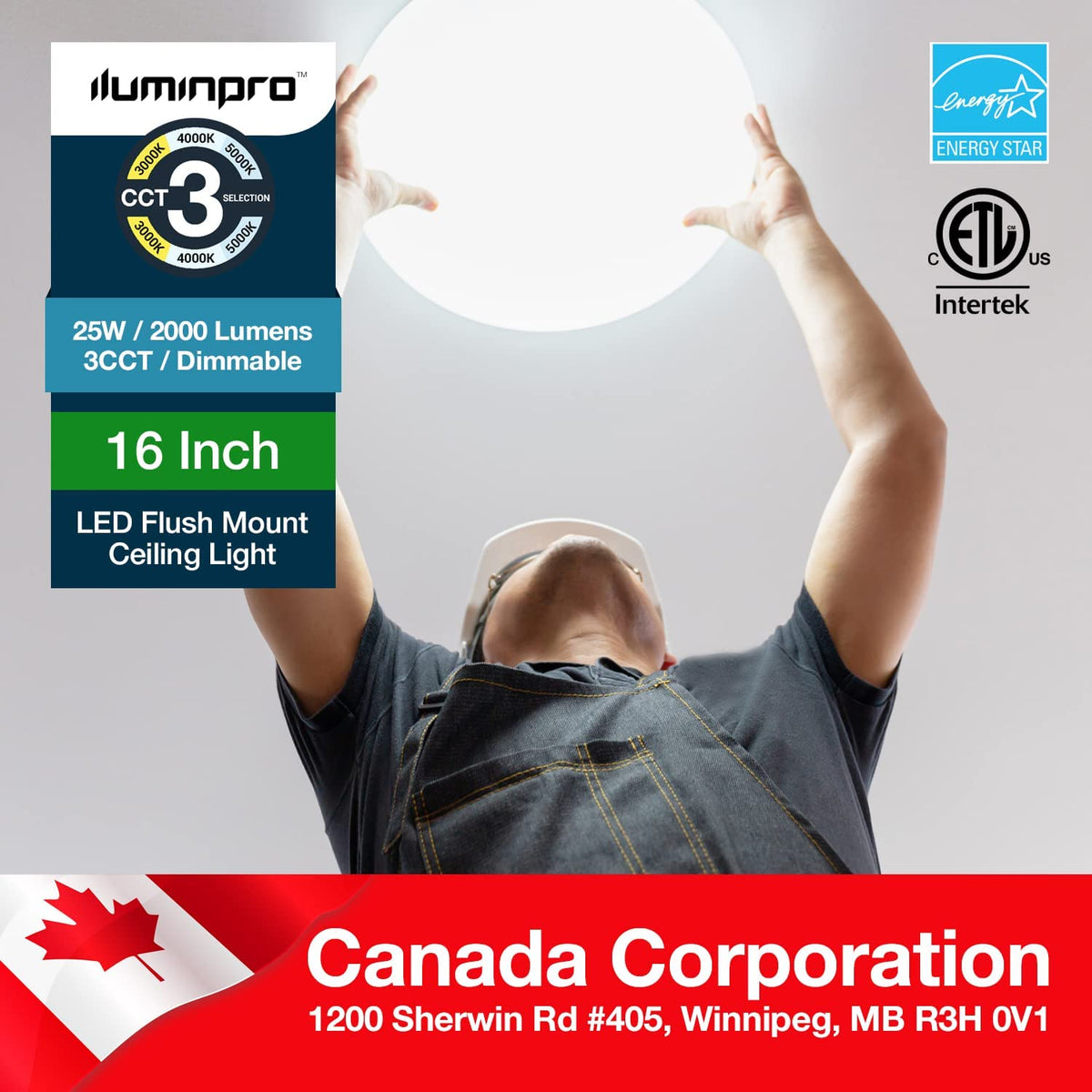Iluminpro Flush Mount Ceiling Light Fixture LED (Milk White Shell / 16 Inch / 25W, 2000 LM), 3 CCT, Dimmable