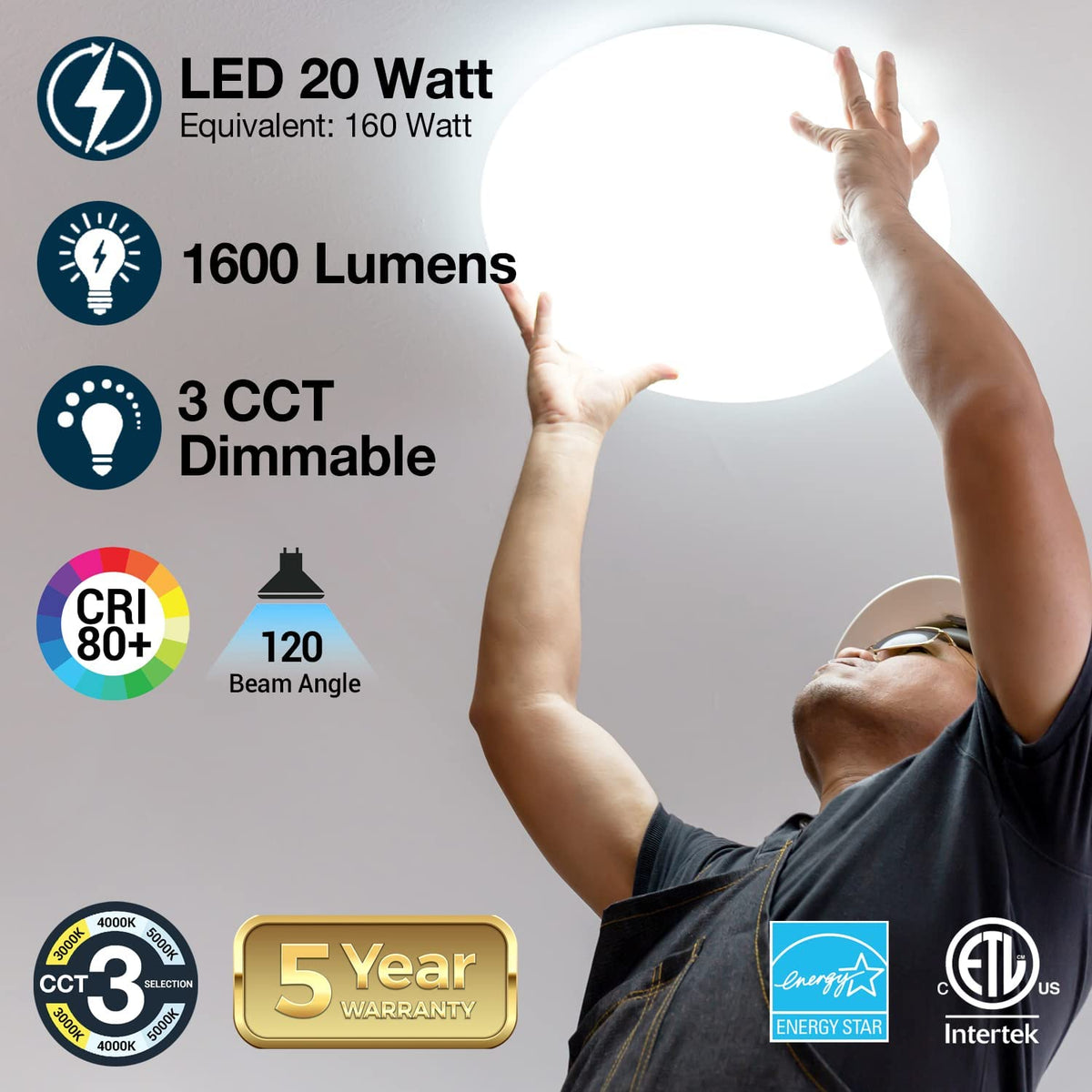 Flush Mount Ceiling Light Fixture LED (Milk White Shell / 14 Inch / 20W, 1600 LM), 3 CCT, Dimmable