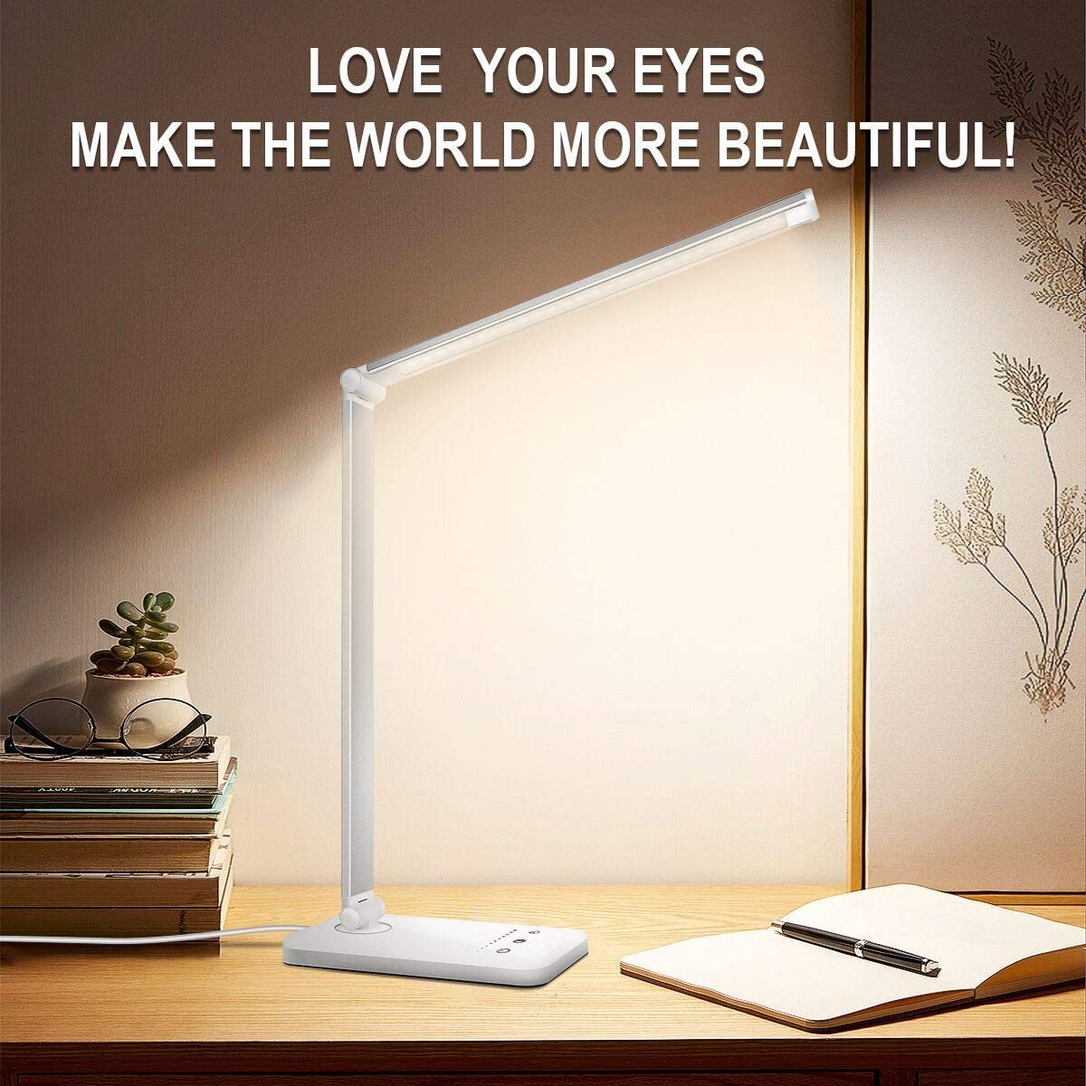 Desk Lamp 3 Modes 5 Dimmable Levels Touch USB Powered Reading Light Eye Protect with Timer Table Lamp