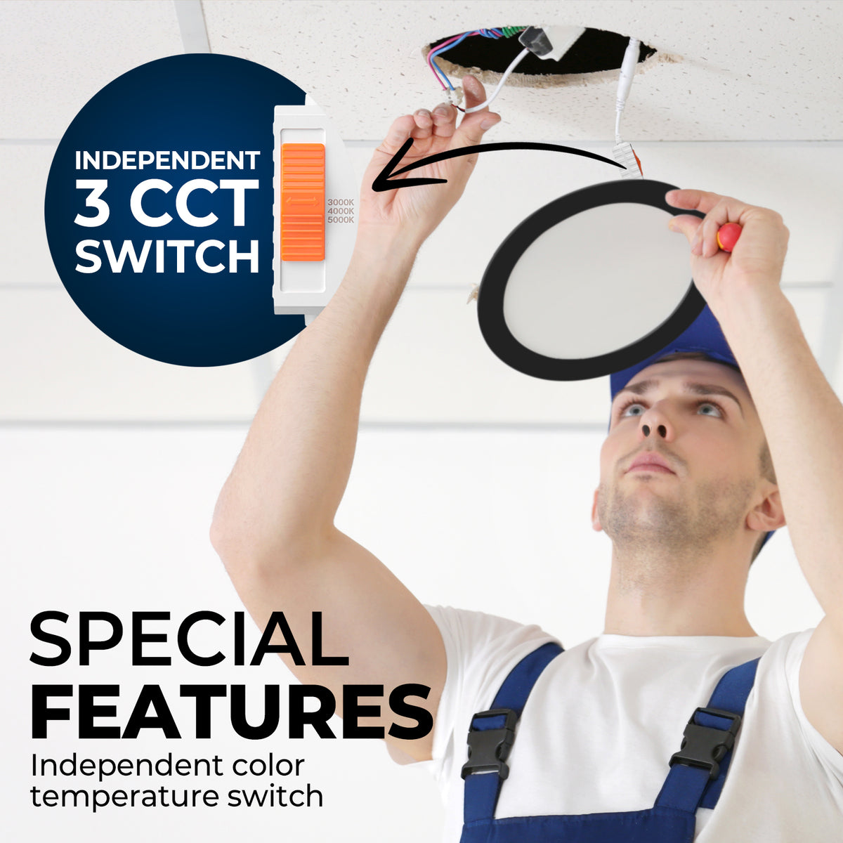 4 Inch 3 CCT LED Recessed Slim Pot Light with Junction Box, 3 CCT, 9W 750LM