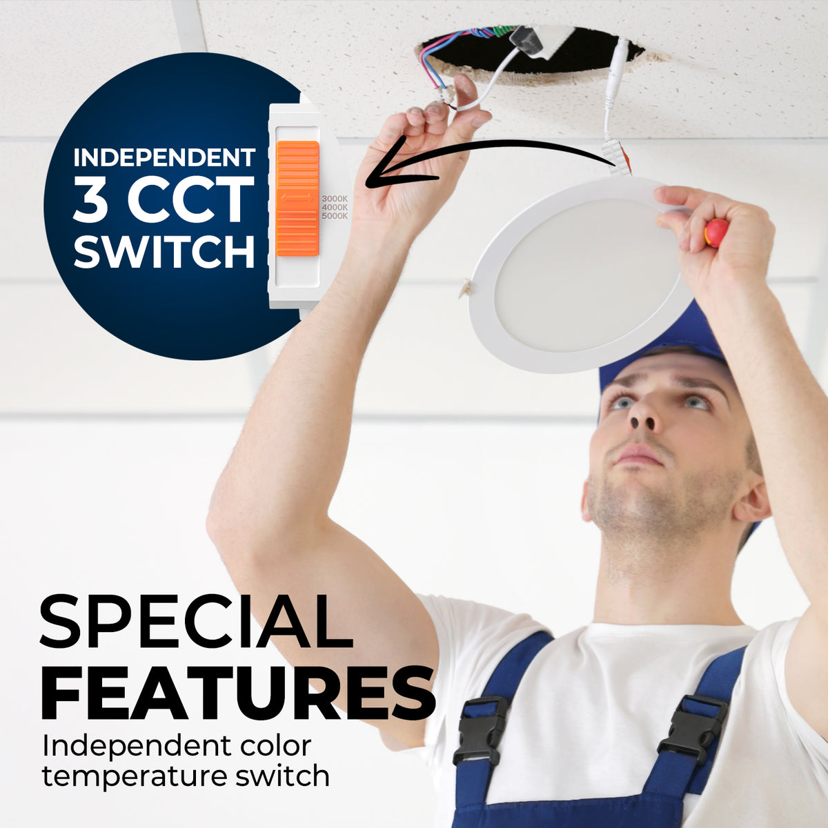 6 Inch 3 CCT LED Recessed Slim Pot Light with Junction Box, 3 CCT, 15W 1050LM