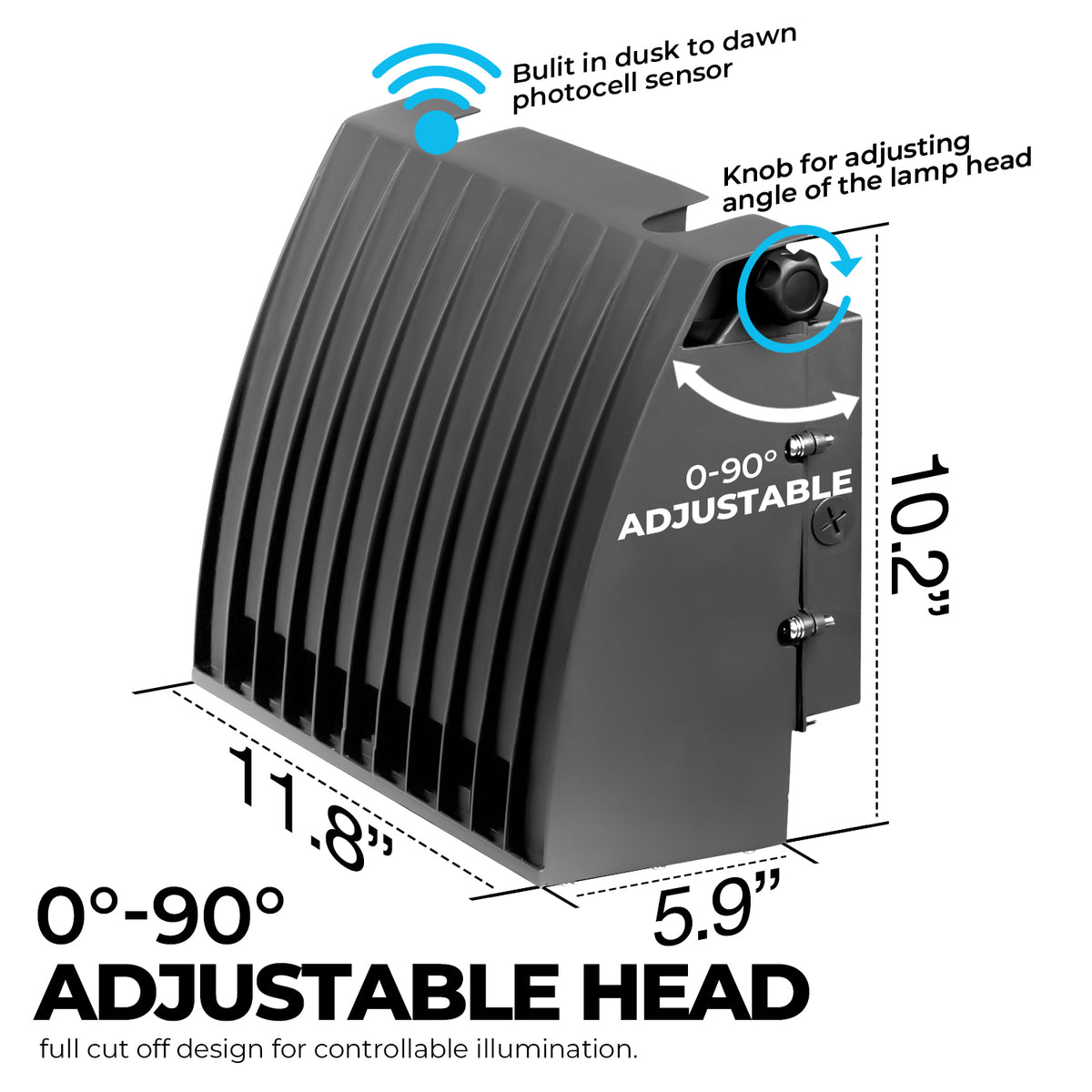 75W LED Wall Pack, 5000K 9000LM, Dusk-to-dawn Photocell, Adjustable Head, Full Cut-off Security Light, ETL listed
