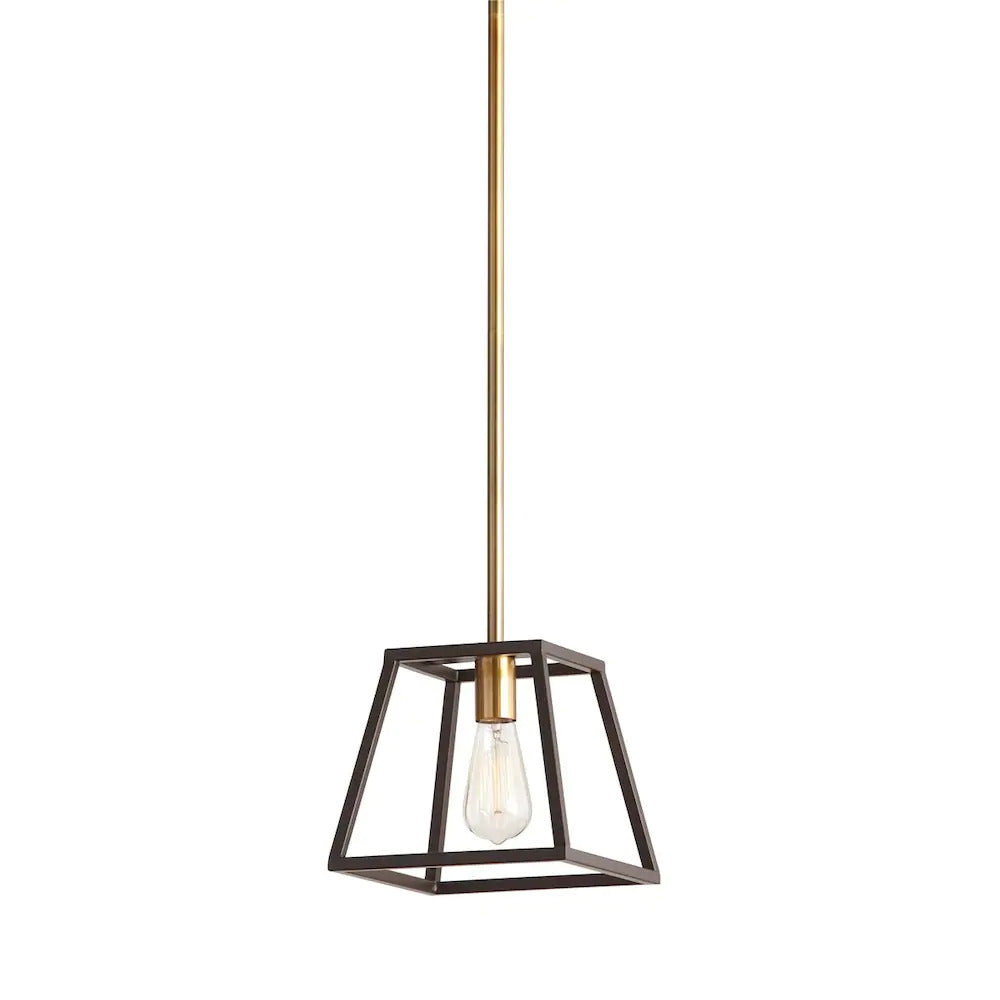 Home Decorators Collection 1-Light 60W Gold Pendant with Dark Bronze Metal Frame Shade