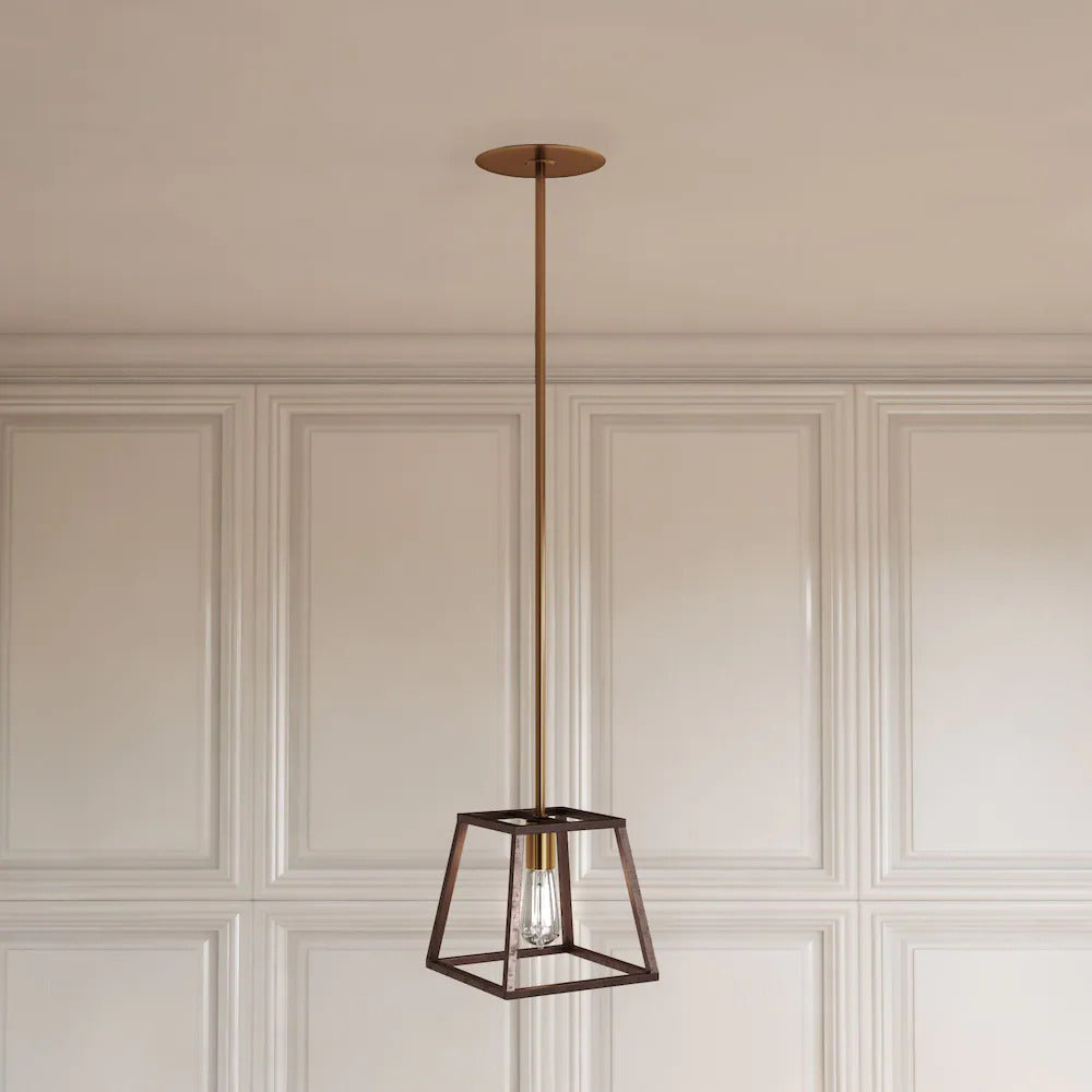 Home Decorators Collection 1-Light 60W Gold Pendant with Dark Bronze Metal Frame Shade