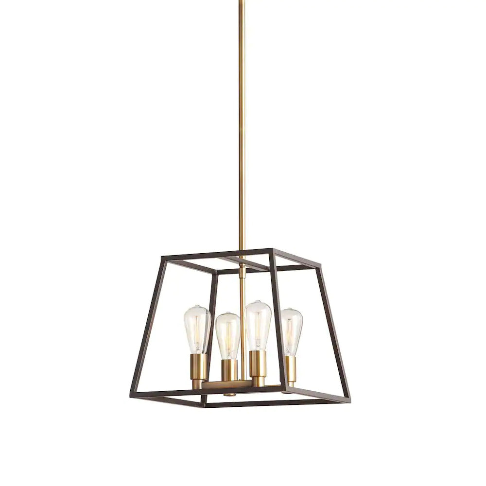 4 Light 60W Gold Pendant Light Fixture with Dark Bronze Metal Frame Shade